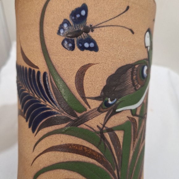 Vintage Tacat Hand Painted Folk Art Mexican Sandstone 9.5" Vase - Picture 3 of 6
